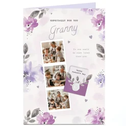 Card Factory Personalised Mother's Day Card - 3 photos with lilac flowers - Granny