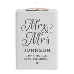 Card Factory Personalised Mr and Mrs Wooden Tealight Holder