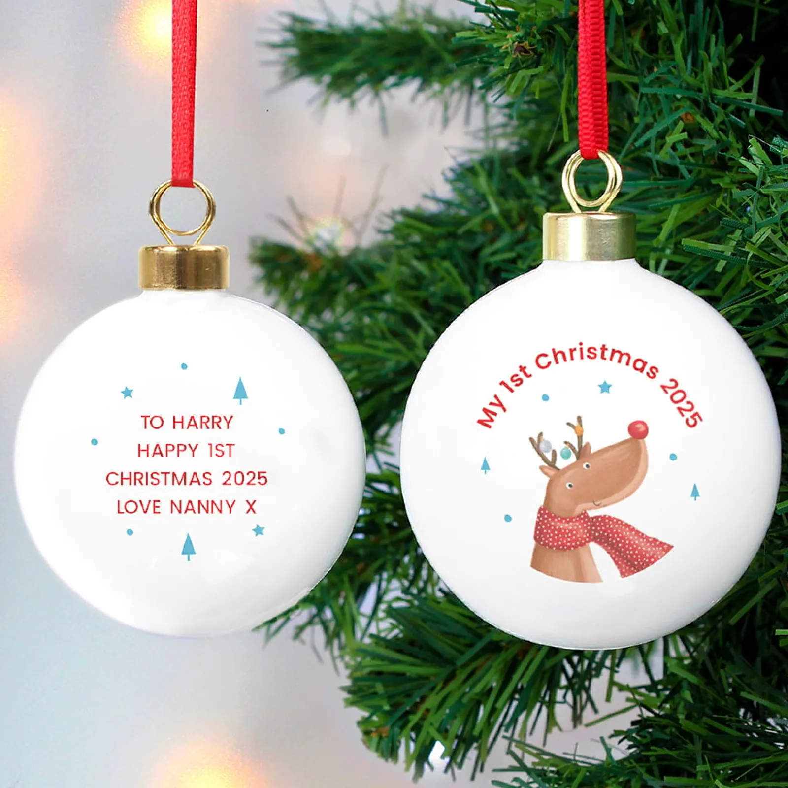 Card Factory Personalised My 1st Christmas Reindeer Ceramic Bauble