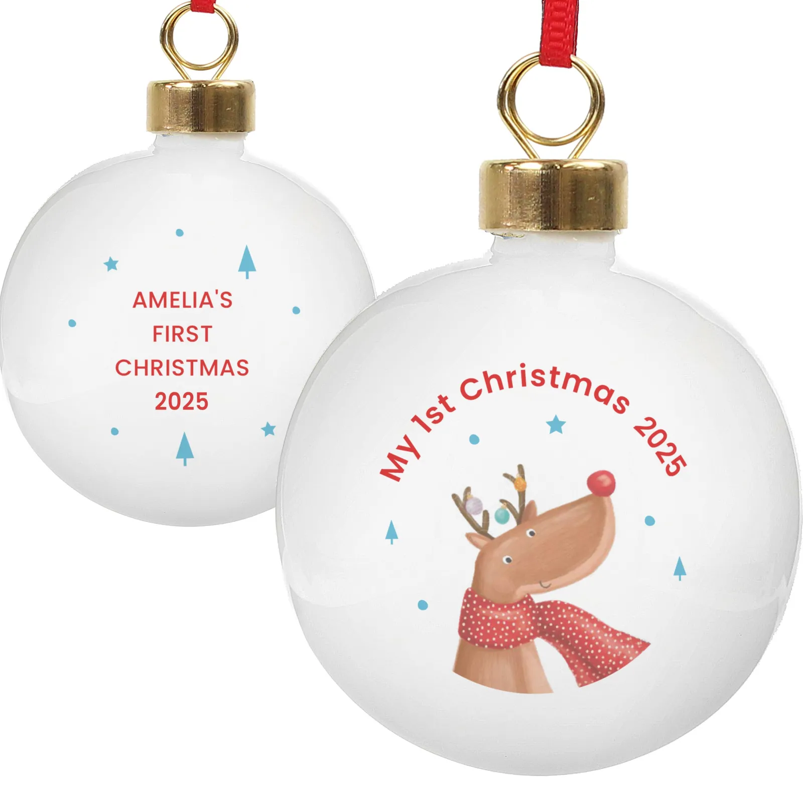 Card Factory Personalised My 1st Christmas Reindeer Ceramic Bauble