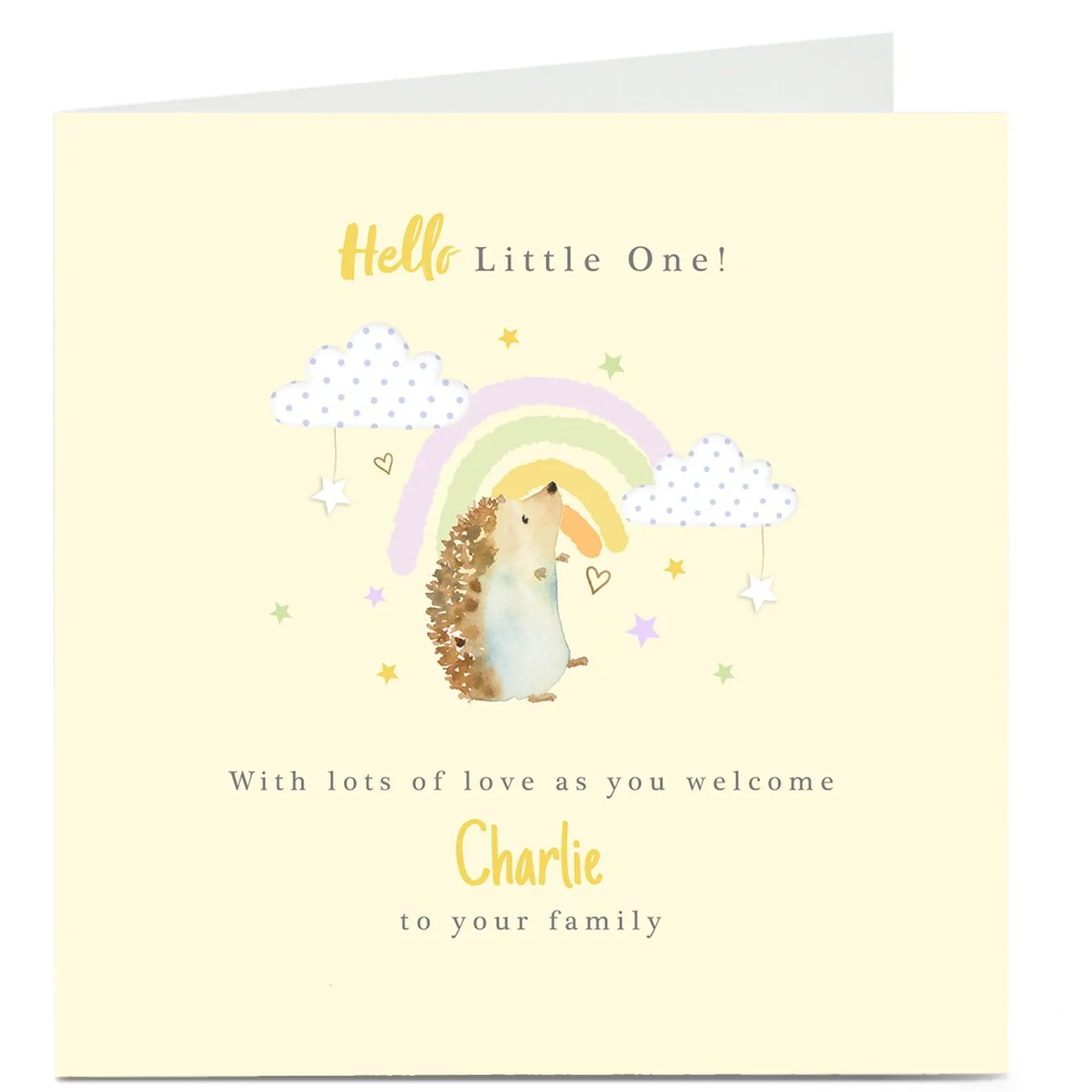 Card Factory Personalised New Baby Card - Hello Little One Hedgehog