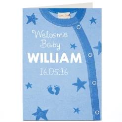 Card Factory Personalised New Baby Card - Blue Baby Grow