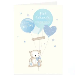 Hot Personalised New Baby Card - Baby Boy Bear & Balloons New Baby|Birthday