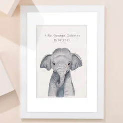 Kids Card Factory Personalised New Born Elephant Framed Print