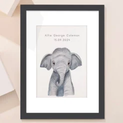 Kids Card Factory Personalised New Born Elephant Framed Print