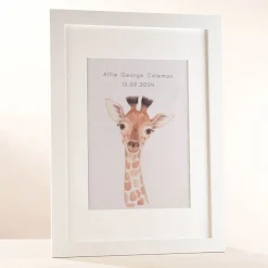 New Personalised New Born Giraffe Framed Print Kids Personalised Canvas & Wall Art|Photo Prints & Wall Art