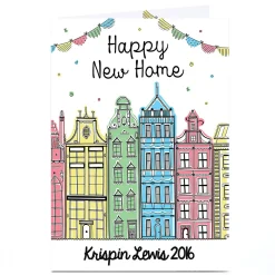 Card Factory Personalised New Home Card - Colourful Town Houses