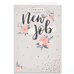 Card Factory Personalised New Job Card - Pink Flower Congrats