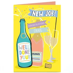 Card Factory Personalised New Job Card - Congratulations Champagne