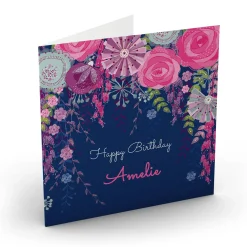 Card Factory Personalised Nik Golesworthy Birthday Card - Pink & Navy Floral