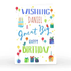 Card Factory Personalised Nik Golesworthy Birthday Card - Cake & Presents