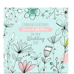 Online Personalised Nikki Whiston Wedding Card - Blue Florals Wedding