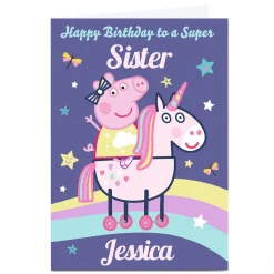 Clearance Personalised Peppa Pig Birthday Card - Unicorn Rainbow Kids Tv & Film|For Kids