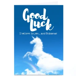 Card Factory Personalised PG Quips Good Luck Card - I Believe In You And Unicorns!