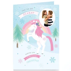 Card Factory Personalised Photo Christmas Card - Unicorn Magic Sister