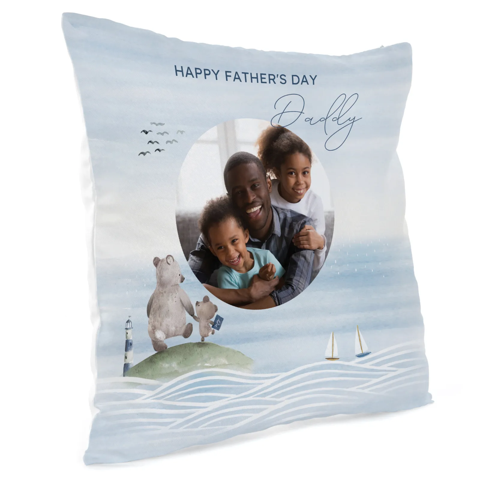 Card Factory Personalised Photo Father's Day Cushion - Daddy and Little Bear