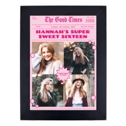 Best Personalised Photo Upload Wall Art - The Good Times Newspaper, Pink 16Th Birthday|Personalised Canvas & Wall Art