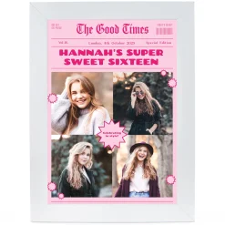 Best Personalised Photo Upload Wall Art - The Good Times Newspaper, Pink 16Th Birthday|Personalised Canvas & Wall Art