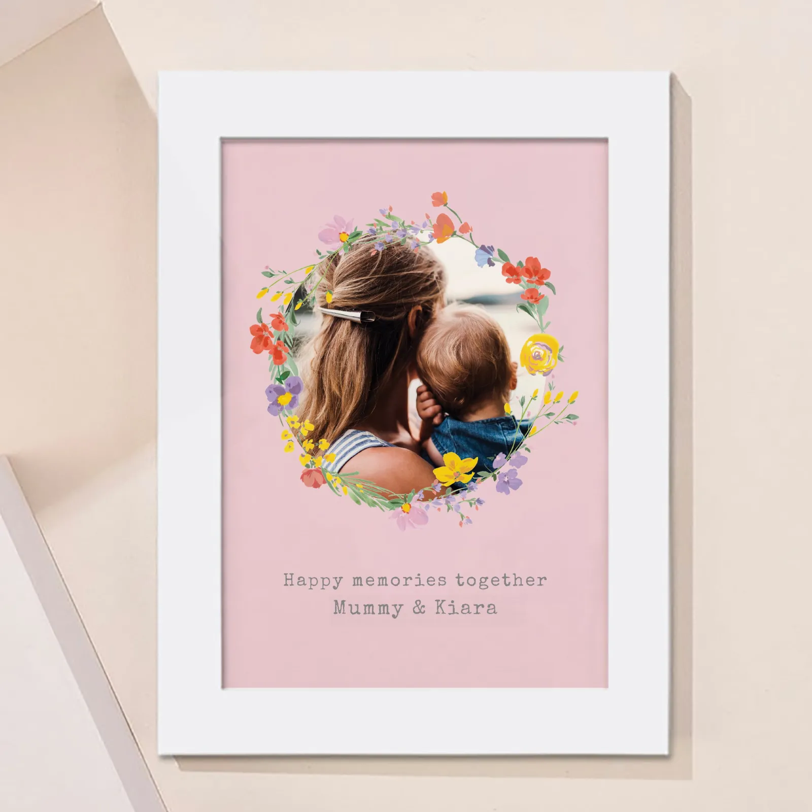 Personalised Photo Upload Framed Print - Floral Circle Personalised Canvas & Wall Art|Photo Gifts