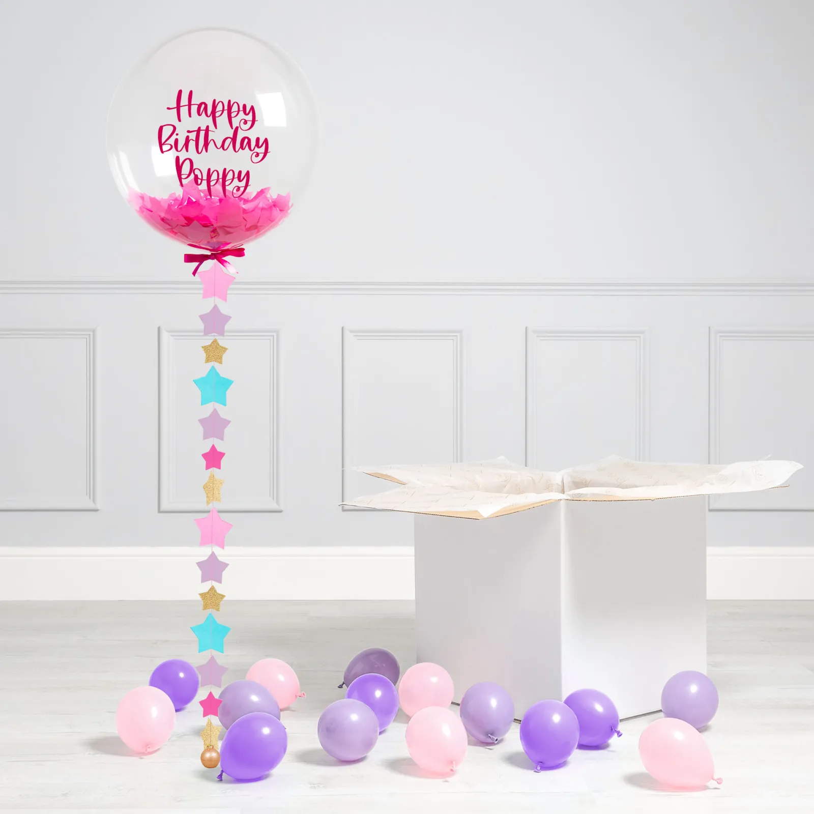 Card Factory Personalised Pink Star Confetti Bubblegum Balloon & Minis - DELIVERED INFLATED!