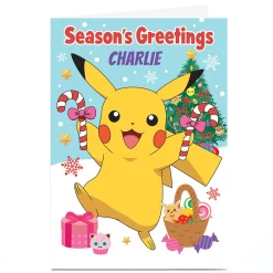 Card Factory Personalised Pokemon Christmas Card - Pikachu Celebrating