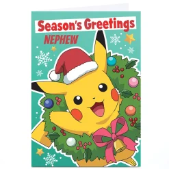 Discount Personalised Pokemon Christmas Card - Pikachu & Wreath Tv & Film|Christmas