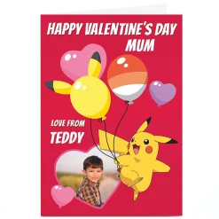 Card Factory Personalised Pokemon Valentine's Day Card - Pikachu Balloons