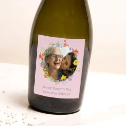Card Factory Personalised Prosecco - Photo Upload - Pink Circle of Flowers
