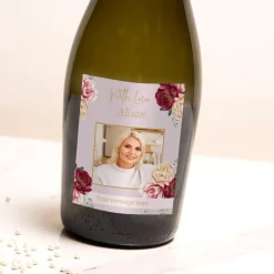 Card Factory Personalised Prosecco - Photo Purple Florals
