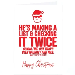 Online Personalised Punk Christmas Card - He's Making a List Funny|Christmas