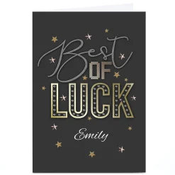 Card Factory Personalised Rachel Clynick Good Luck Card - Black & Gold