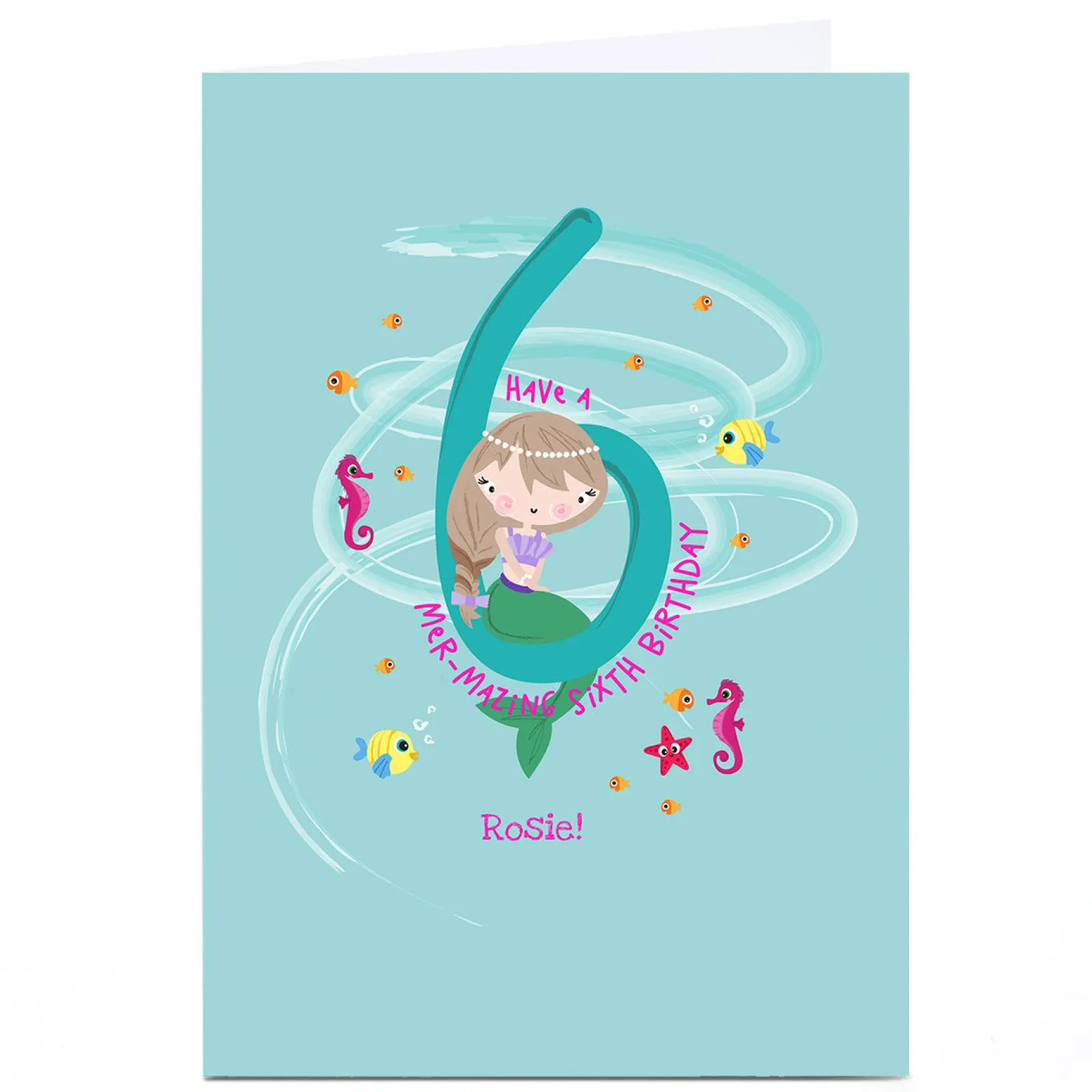 Kids Card Factory Personalised Rachel Griffin Birthday Card - 6, Mer-mazing Birthday