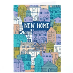 Card Factory Personalised Rebecca Prinn New Home Card - Houses Pattern