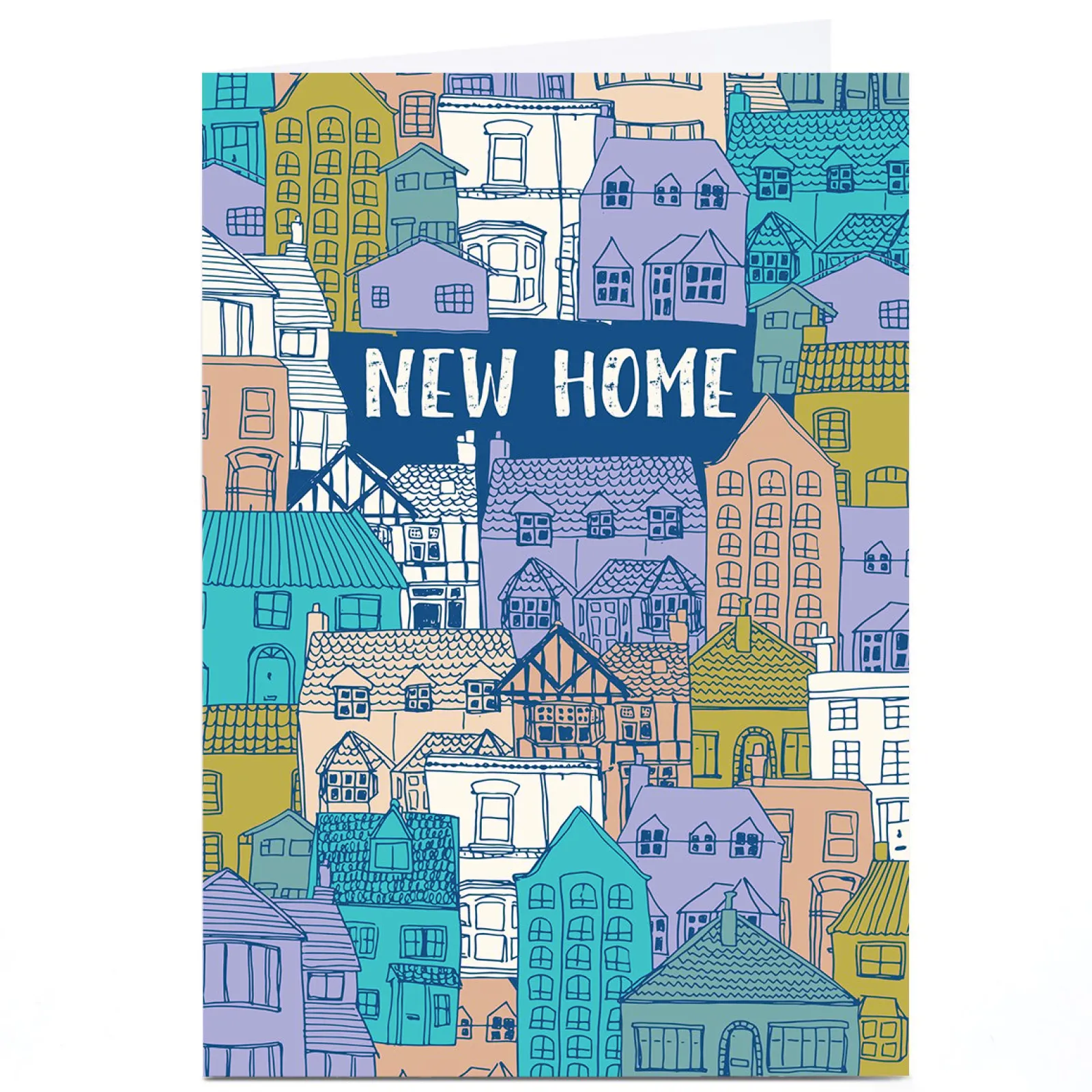 Card Factory Personalised Rebecca Prinn New Home Card - Houses Pattern