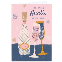 Card Factory Personalised Rebecca Prinn Birthday Card - Champagne Flutes, Auntie