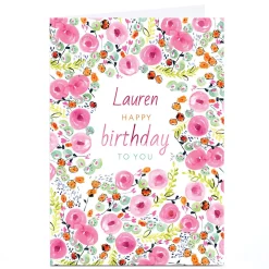 New Personalised Rebecca Prinn Birthday Card - Pink Print For Wife|For Sister