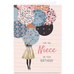 Card Factory Personalised Rebecca Prinn Birthday Card - Lady Holding Balloons