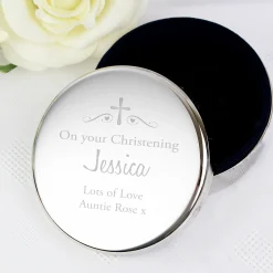 Kids Card Factory Personalised Religious Swirls & Hearts Round Trinket Box