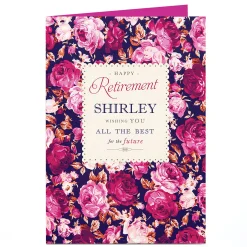 Card Factory Personalised Retirement Card - Pink & Purple Roses