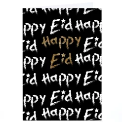 Best Personalised Roshah Designs Eid Card - Black & Gold Eid
