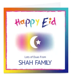 Sale Personalised Roshah Designs Eid Card - Colourful Text, Square Eid