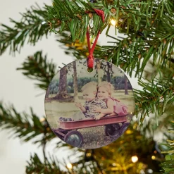 Card Factory Personalised Round Glass Photo Christmas Tree Ornament