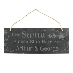 Kids Card Factory Personalised Santa Please Stop Here Hanging Slate Sign