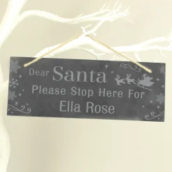 Kids Card Factory Personalised Santa Please Stop Here Hanging Slate Sign