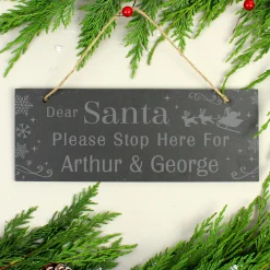 Kids Card Factory Personalised Santa Please Stop Here Hanging Slate Sign
