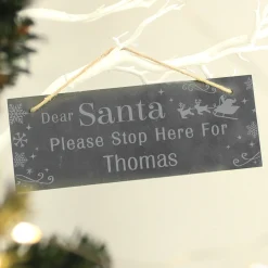 Kids Card Factory Personalised Santa Please Stop Here Hanging Slate Sign