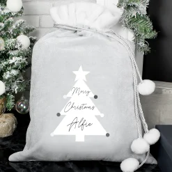 Kids Card Factory Personalised Silver Pom-Pom Christmas Tree Sack