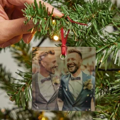 Outlet Personalised Square Glass Photo Christmas Tree Ornament Photo Gifts|Gifts For Couples