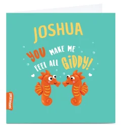 Hot Personalised Squidgalicious Card - Feel All Giddy For Friend|Anniversary
