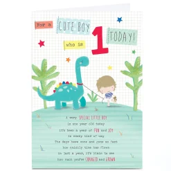 Clearance Personalised 1st Birthday Card - Boy With Dinosaur Kids For Niece|1St Birthday